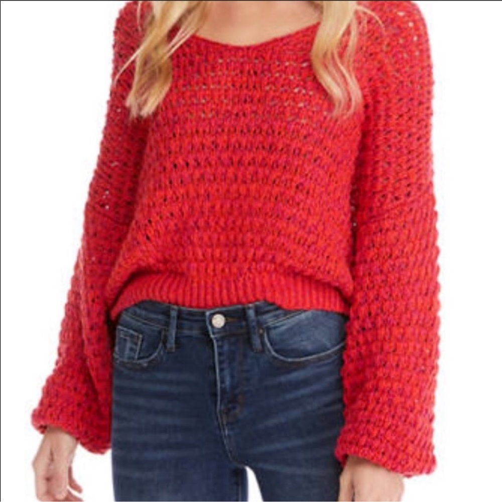 Free People Coconut Knit V Neck Sweater Rasberry